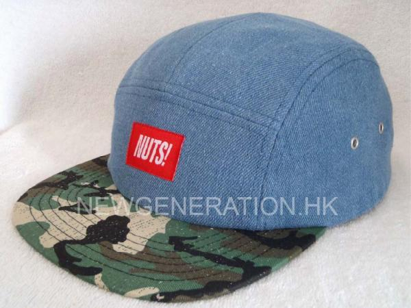 Woven Label Denim Low Profile 5 Panels Camp Cap Camo Visor