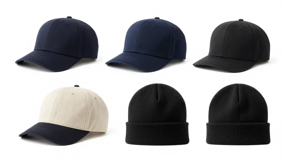 quality inspector in cap factory measuring hat visor curvature against digital tech pack specifications